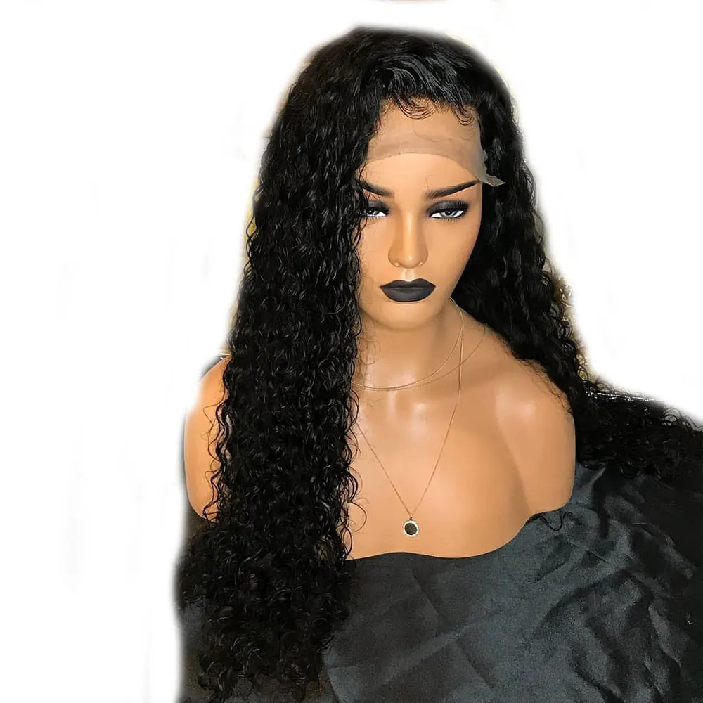 Поддельные кожи головы прозрачный 360 синтетический фронтальный парик человеческих волос предварительно сорвал бразильский Remy кудрявый парик с волосами младенца для черных женщин Atina