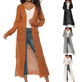 

Casual Knitted Long Sweater Cardigan Female Loose Cardigan Knitte Warm Autumn Winter Solid Sweater Women Thicken Cardigan Coat
