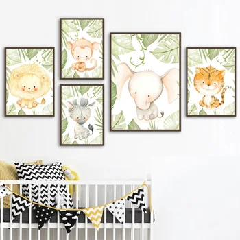 

Elephant Lion Zebra Monkey Tiger Giraffe Wall Art Canvas Painting Nordic Posters And Prints Wall Pictures Baby Kids Room Decor