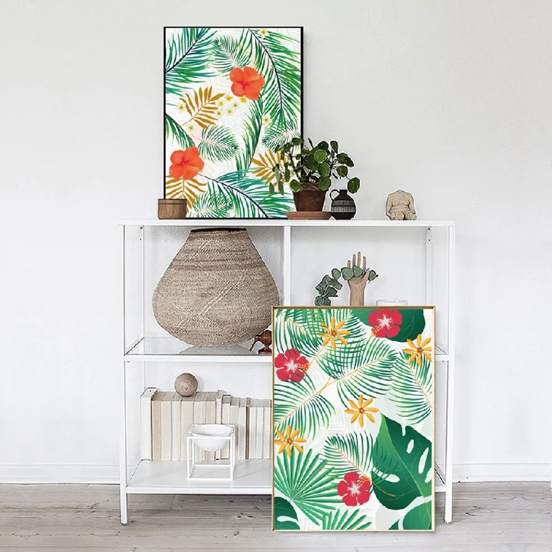 Nordic Style Plants Canvas Painting Green Leaves Red Flowers Home Wall Art Print Aisle Decor Bedroom Living Room Poster | Дом и сад