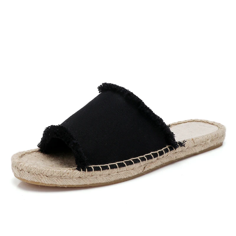 Купить Women's large size slippers 2019 summer new flat bottom linen half one pedal lazy straw wear thick  Обувь | Тапочки (4000097300120)