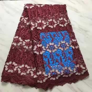 

2019 New African Lace Fabric with bead High Quality French Net Wedding Nigeria Embroidered Party Dress magenta