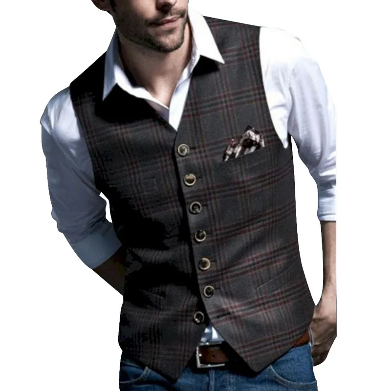 

Classic British Style Suit Vest Men Tweed Formal Suit Vest For Wedding Party Slim Fit Vintage Business Waistcoat For Groomsmen