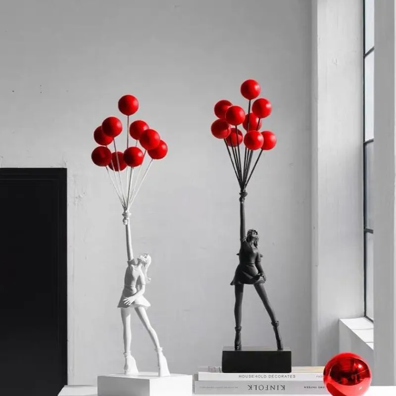 

uxurious Balloon Girl Statues Banksy Flying Balloons Girl Art Sculpture Resin Craft Home Decoration Christmas Gift 57cm