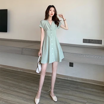 

Make firm offers new summer dress chic French traditional dress fashion temperament v-neck bat sleeve dress