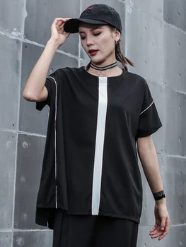 

Large size thin section bat sleeve t-shirt new women's casual irregular split fat MM Stitching Fashion Brand T