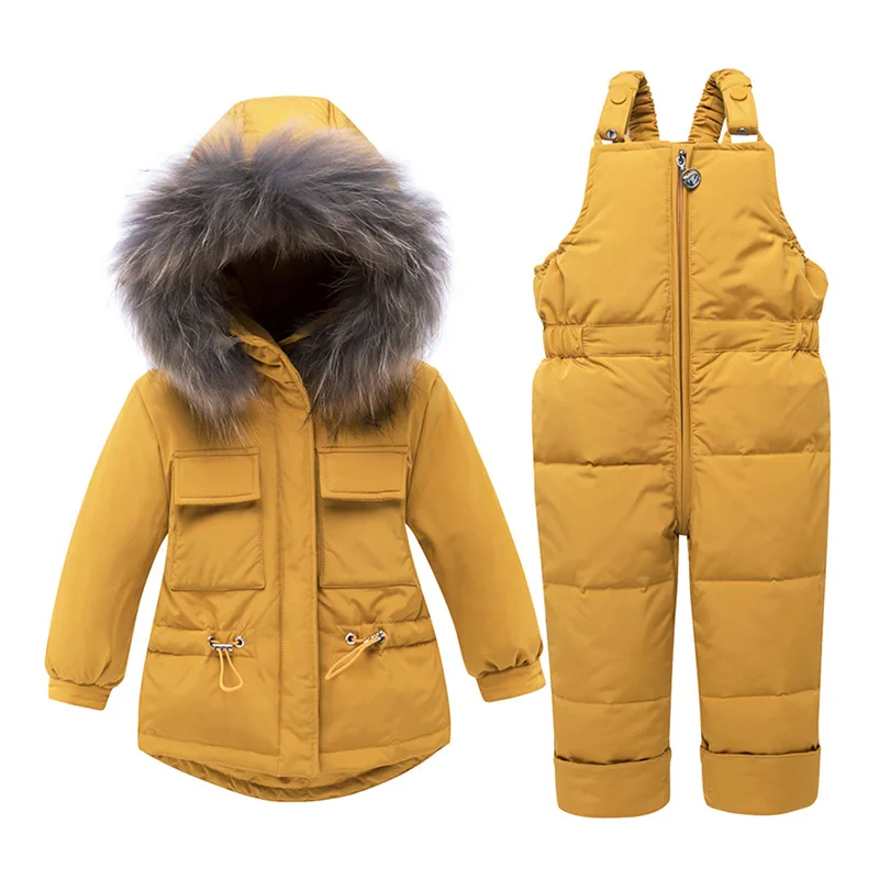 

Children Clothing Winter Down Jacket Set Thick Warm Baby Girls Clothes Coats + Overalls 2pcs Sets Kids Ski Snow Suit