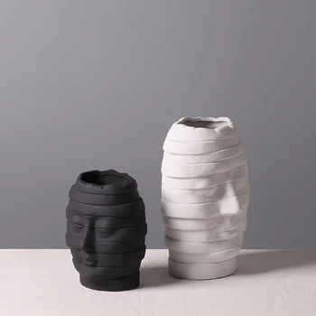 

Creative Face Art Vase Handmade Ceramic Flower Vase White and Black Decorative Hotel Restaurant Head Vase Nordic Home Decoration