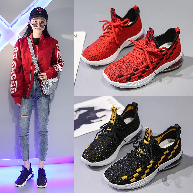 

Athletic Shoes Women's 2020 Spring New Style Flying Woven Shoes Korean-style Thick Bottomed Mesh Breathable Knit Versatile Casua