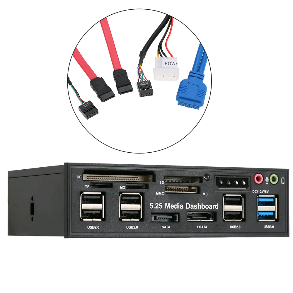 Card-Reader Hub-Esata Media Dashboard Audio Multi-Function Front-Panel Sata-Port PC USB
