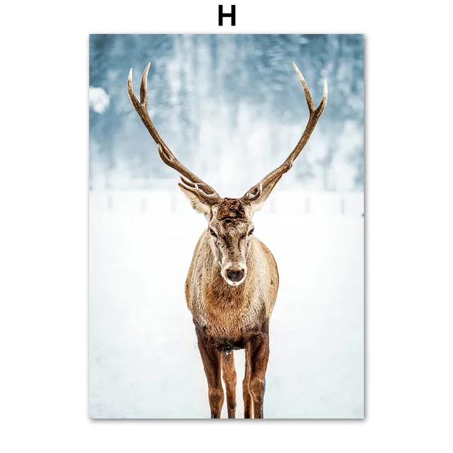 Winter Snow Mountain Forest Deer Fox Wall Art Canvas Painting Nordic Posters And Prints Wall Pictures For Home Living Room Decor H