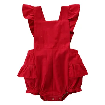 

Infant child cute fungus lace flying sleeves solid color frill halo jumpsuit комбинезон детский