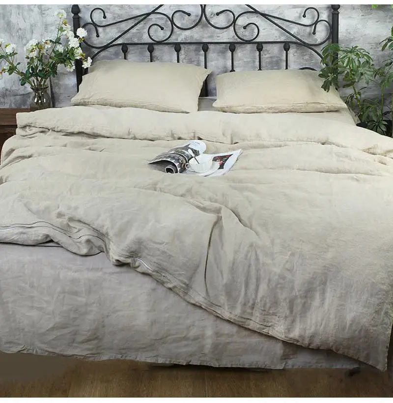 4pcs linen bed sheet set(1 duvet cover+1 flat sheet+ 2 pillowcase