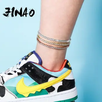 

JINAO New Women Anklet 3mm Row Tennis Cubic Zirconia Anklet Choker Hip Hop Fashion Charm Jewelry For Gift Can Adjustable Gift