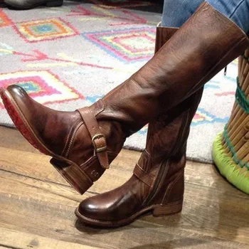 

2020 NEW Women Over The Knee Boots Women Fashion Spring and Autumn Low Heel Leather Boots Ladies Casual Boots 35-43