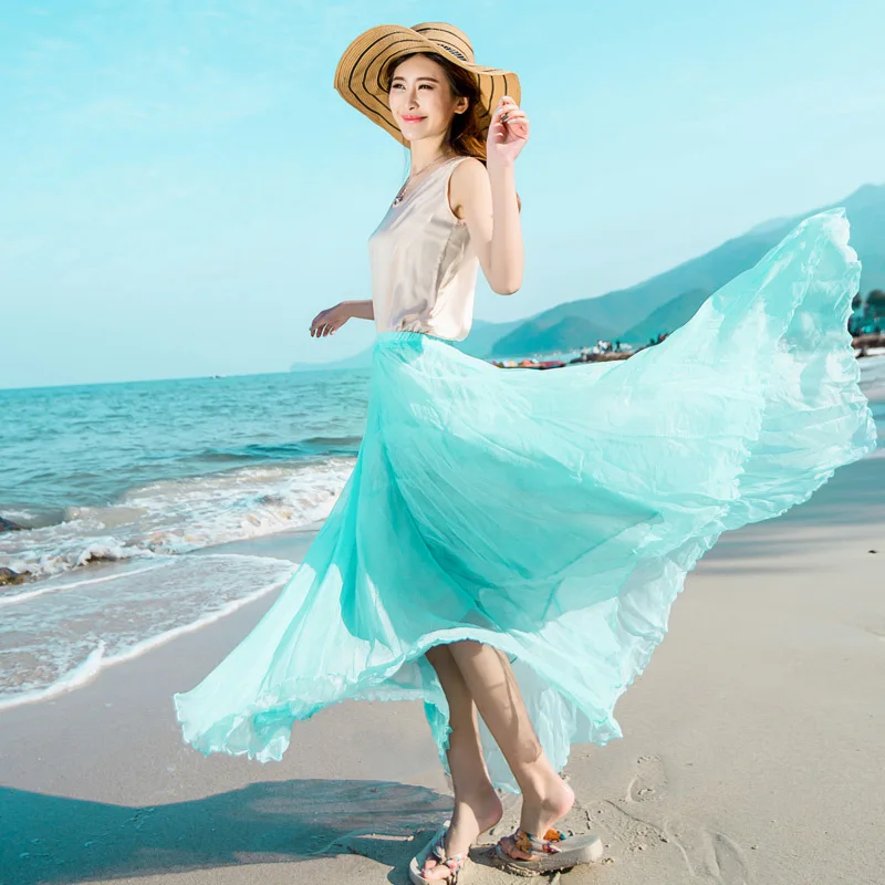 

Summer Slimming Chiffon Skirt Long Skirts Mopping Beach Holiday Big Skirt Fairy Skirt