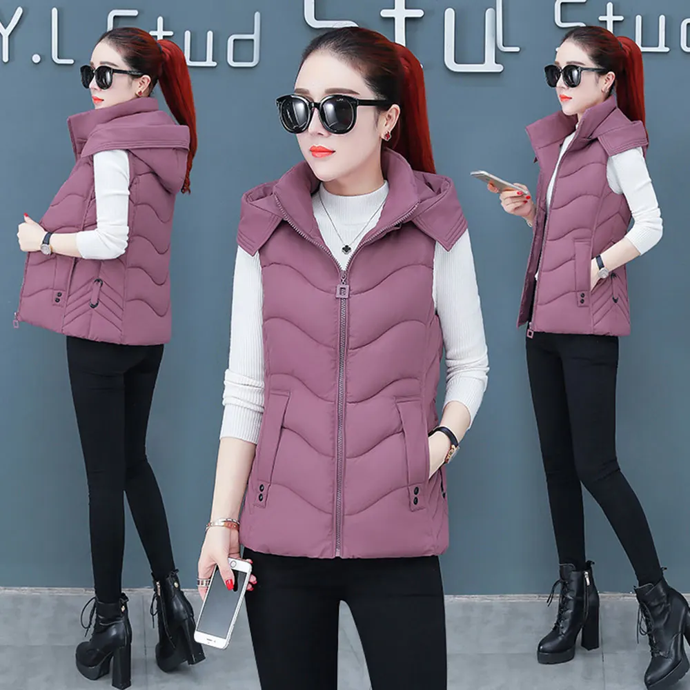 

Cotton Women Winter Vest Jacket Thick Section Keep Warm Vest Coat Hooded Solid Cold Season Winter Women Waistcoat