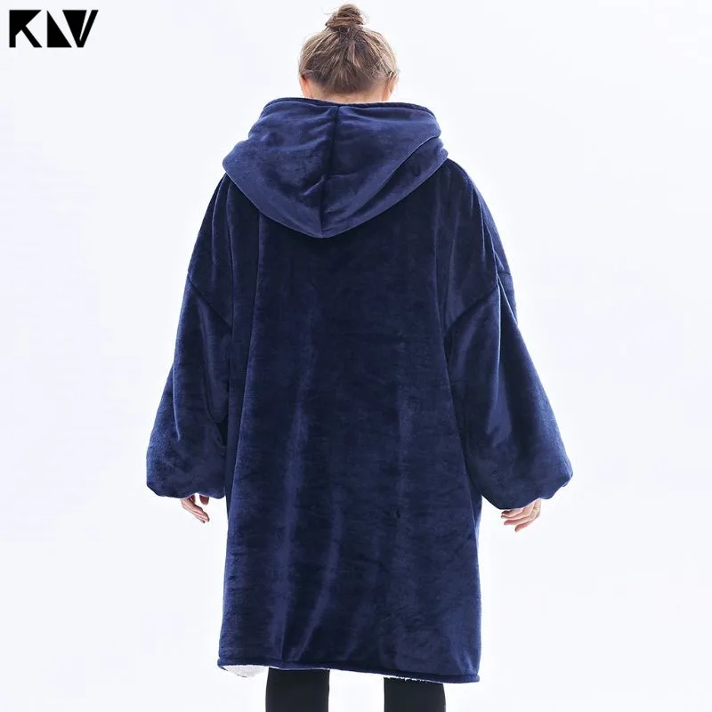 KLV, уличная Женская толстовка с капюшоном, толстовки, домашняя одежда, одеяло, теплые пальто, толстое флисовое ТВ одеяло, сверхмощный пуловер с капюшоном