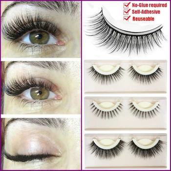 

3D Mink Reusable Self-adhesive False Eyelashes Natural Curly Thick No Glue Fake Eyelashes Makeup Tools Eye Lashes Extension