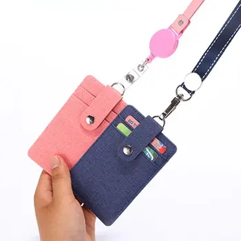 

Portable Leather Business ID Card Credit Wallet Badge Holder Purse Lanyard