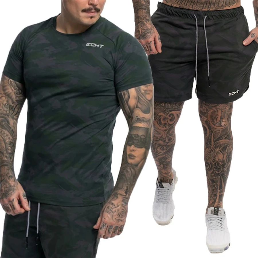 2022 Summer Trend Camouflage T-shirt + shorts Printing Suit Sports Leisure Fitness Men's Short Sleeve Shorts M-3XL