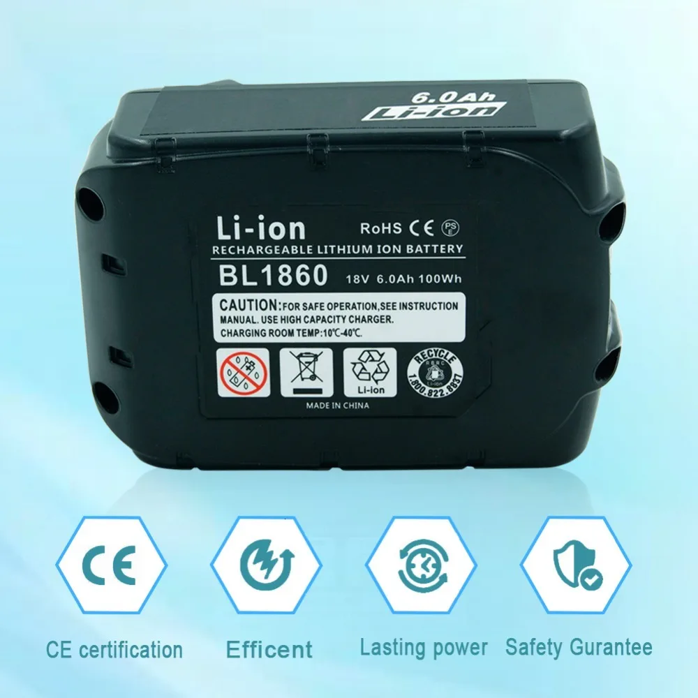18 V 6000 mAh Перезаряжаемые литий-ионный Батарея для Makita Мощность инструмент 194309-1 BL1815 BL1830 BL1840 LXT400 светодиодный свет новый обновления PCB