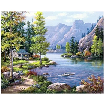 

Diy Diamond Painting Landscape Scenery Full Square Diamond Mosaic Diamond Embroidery Rhinestones Mountains and Rivers Decor