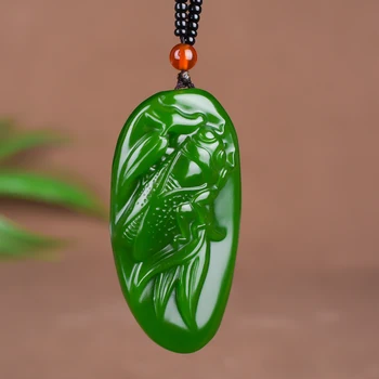 

CHINESE GREEN JADE LEAF CICADA PENDANT BEADS NECKLACE CHARM JEWELLERY FASHION ACCESSORIES HAND-CARVED JESUS LUCKY AMULET GIFTS