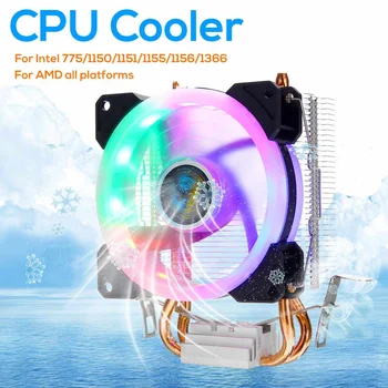 

LED CPU Cooler Master 2Pure Copper Heat-pipes Freeze Tower Cooling System CPU Cooling Fan For Intel 775/1150/1151/1155/1156/1366