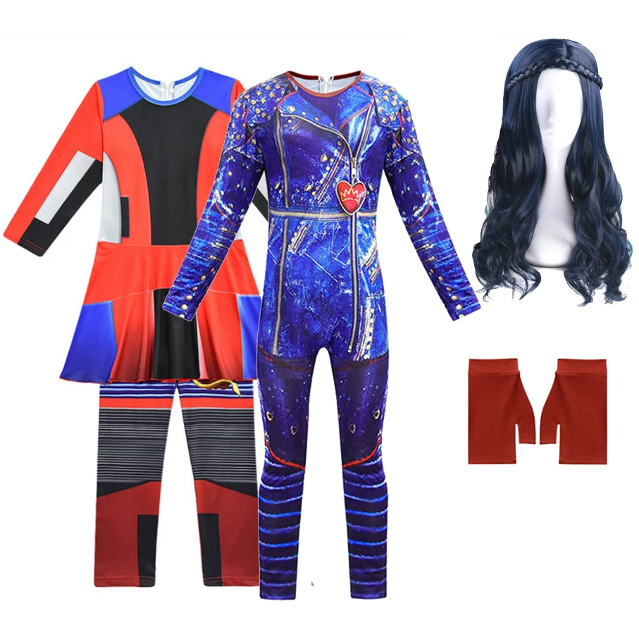 Descendants 3 Evie Costume Kids Halloween Cosplay Jumpsuits+Gloves Fancy Outfit# 