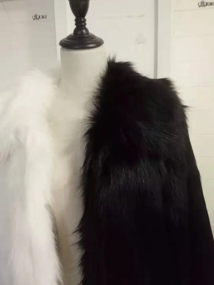 Зимнее Мужское пальто с мехом в стиле панк-рок, длинная куртка с капюшоном, черно-белое пальто из искусственного меха в стиле пэчворк, мужской костюм для сцены, для ночного клуба, диджея, певца