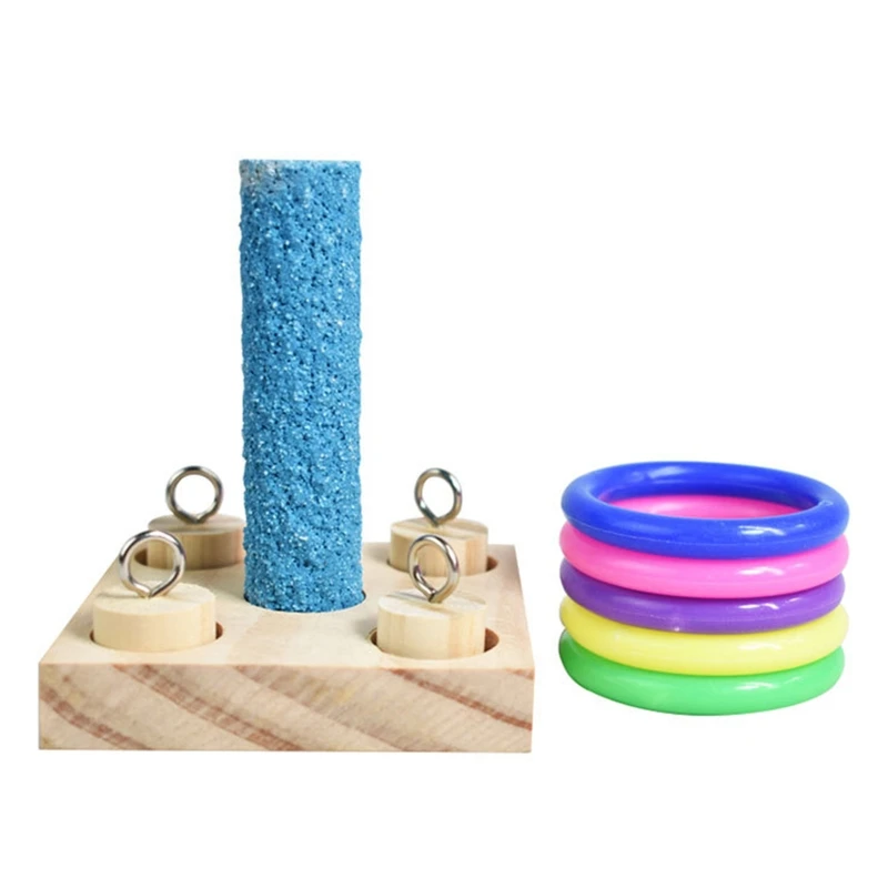 

Birds Parrot Wooden Platform Plastic Rings Intelligence Training Chew Puzzle Toy Block Pet Educational Gifts