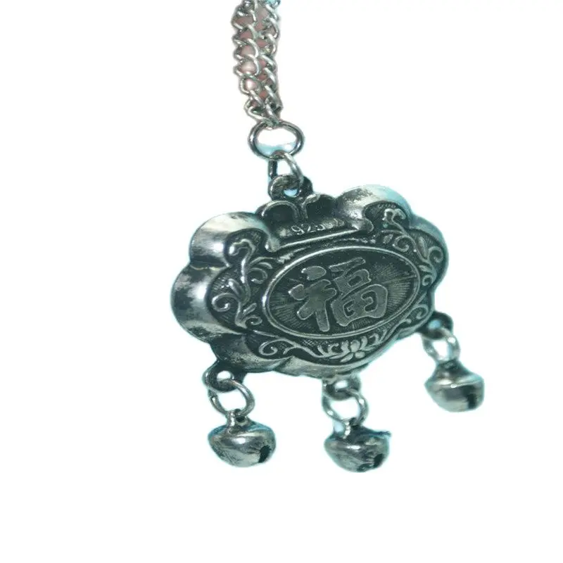

Tibetan Silver Carving Necklace, Double Sided Pendant, Old, Chinese