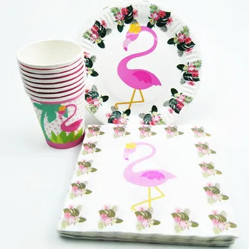 

Hot 40pcs Flamingo party supplies plates and glasses Napkins Birthday party birthday party disposable items Flamingo kids love
