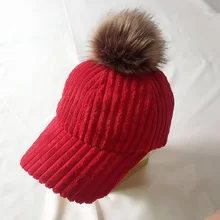 Новая Вельветовая шапка для женщин на осень и зиму, толстая бархатная теплая шапка с помпоном, бейсбольная кепка с искусственным кроличьим мехом для дам, Повседневные шапки, Кепка