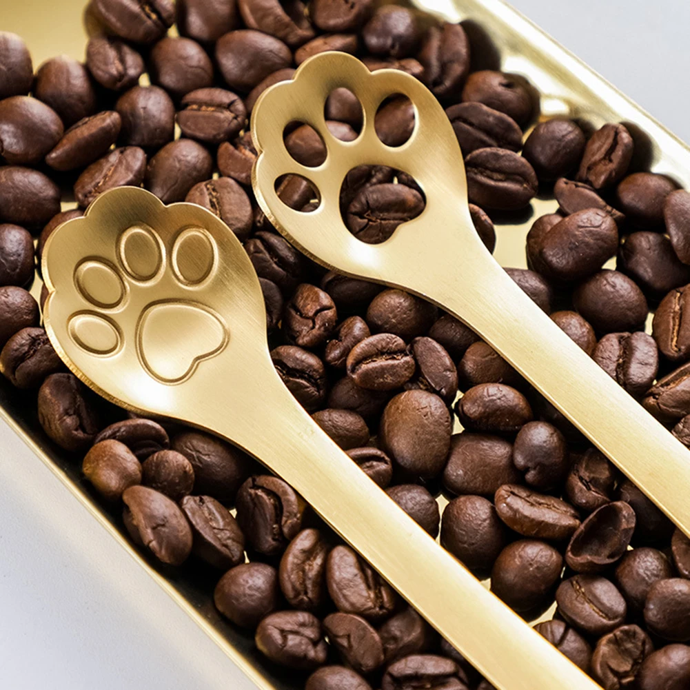 Stainless Steel Spoon Creative Gold Dog Cat Paw Claw Hollow Spoon Stirring Spoon Tea Coffee Dessert Spoons Cute Kitchen Tools