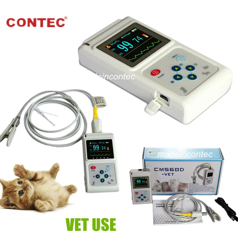 CONTEC Pets Veterinary Pulse Oximeter VET Blood Oxygen Heart Rate SpO2 Monitor Dog/Cat Vet Tongue Probe+SW
