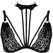 JLX. Жгут кружева сексуальное женское белье Бюстгальтер Панк рейв тело ремни одежда в готическом стиле черный кружево клетка Выдалбливают Bralette бюстье