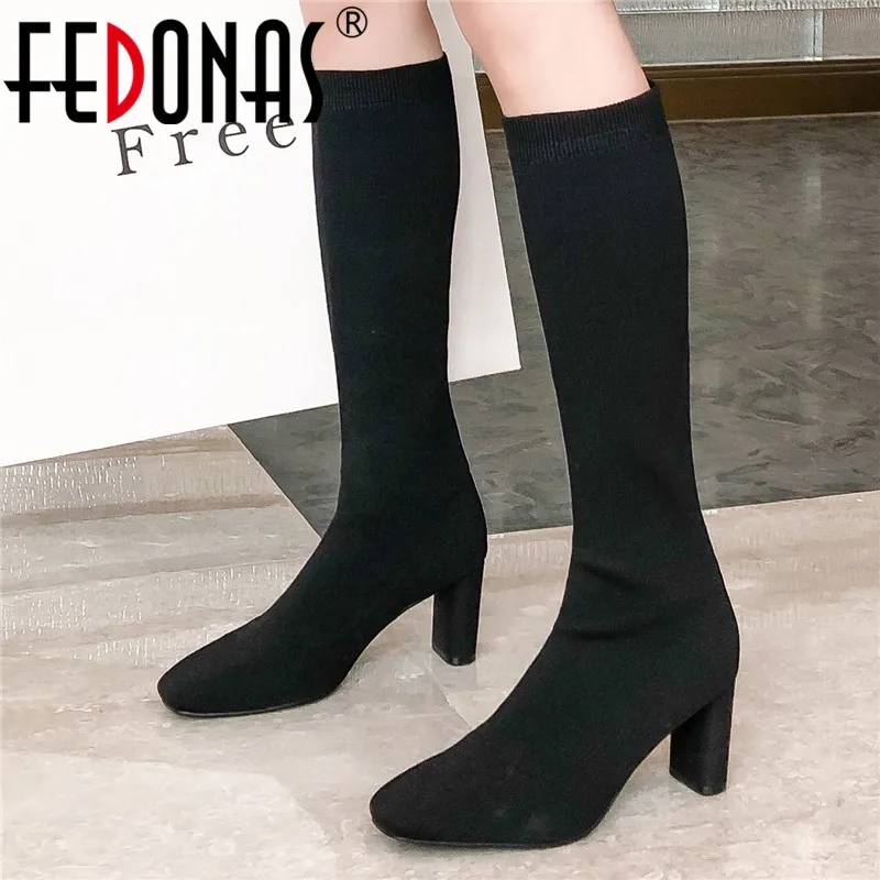 FEDONAS/женские сапоги до середины икры на высоком каблуке обувь для танцев