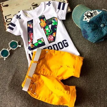 

Summer Boy Set Children's Leaf Print T-Shirt Shorts 2 Pieces/Set of Children's Leisure Sports Set Boys Cotton Children's Clothes
