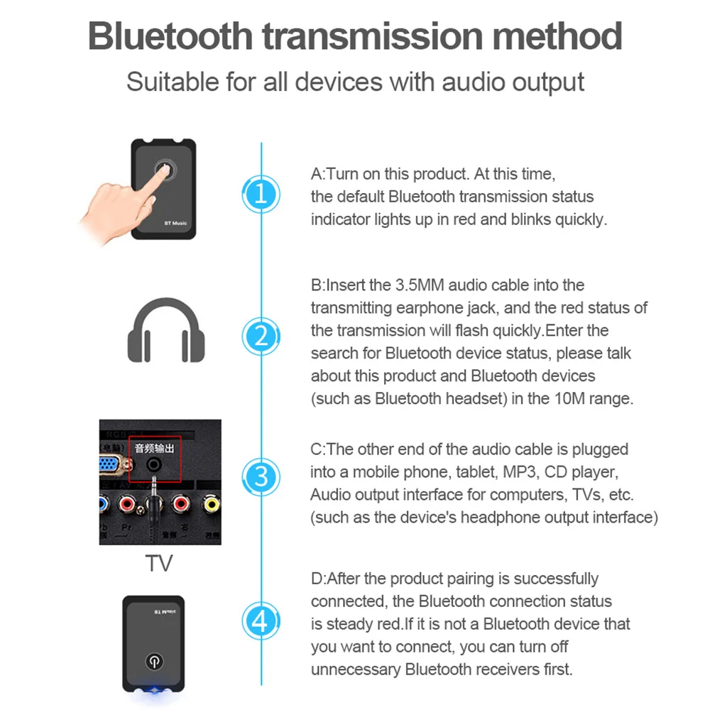 2 в 1 BT беспроводной аудио передатчик приемник 3,5 мм Музыкальный адаптер ТВ Bluetooth приемник