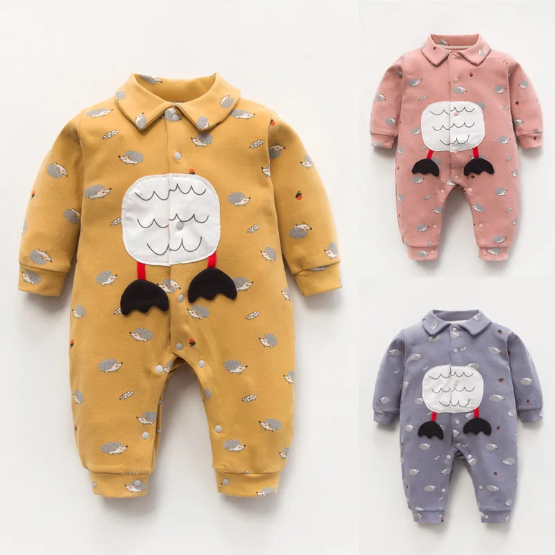 

2019 New Style Clothes for Babies Baby Fall And Winter Clothes Newborns Hedgehog Soft Wool Pure Cotton One-piece Romper Climb Cl