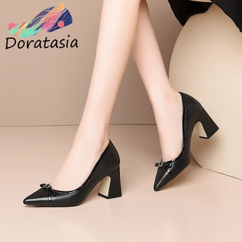 

DORATASIA Bonjomarasia Women High Heels Genuine Leather Shoes Elegant Shallow Office Pumps Women Ol Concise mixed-color Pumps