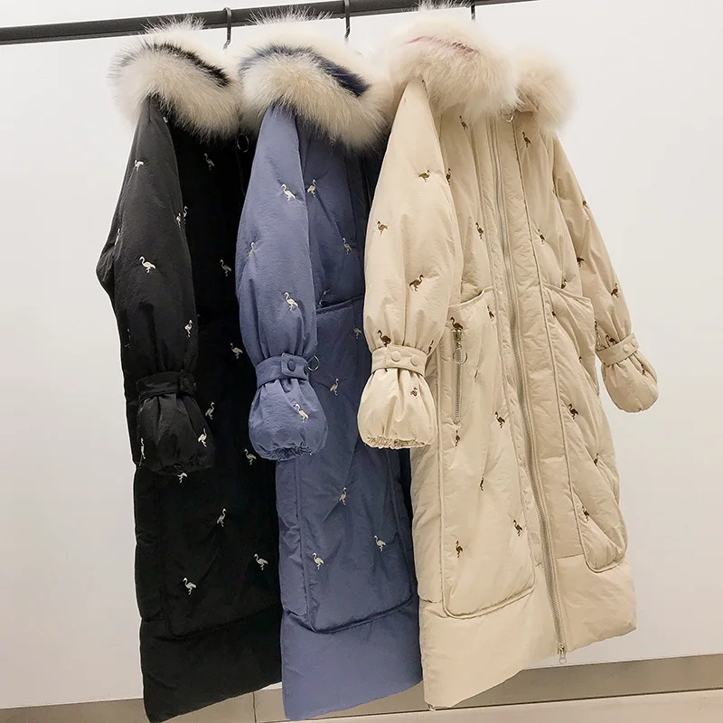 

Mooirue 2019 Winter Harajuku parka hooded with Fur collar embroidery long warm streetwear jackets Cotton-padded s-xxl Coats