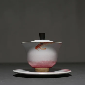 

120ml Kiln Change Ceramic Gaiwan Creative Copper Bottom Tea Tureen Chinese Kung Fu Tea Bowl Teacup Teapot Drinkware Teaware Gift