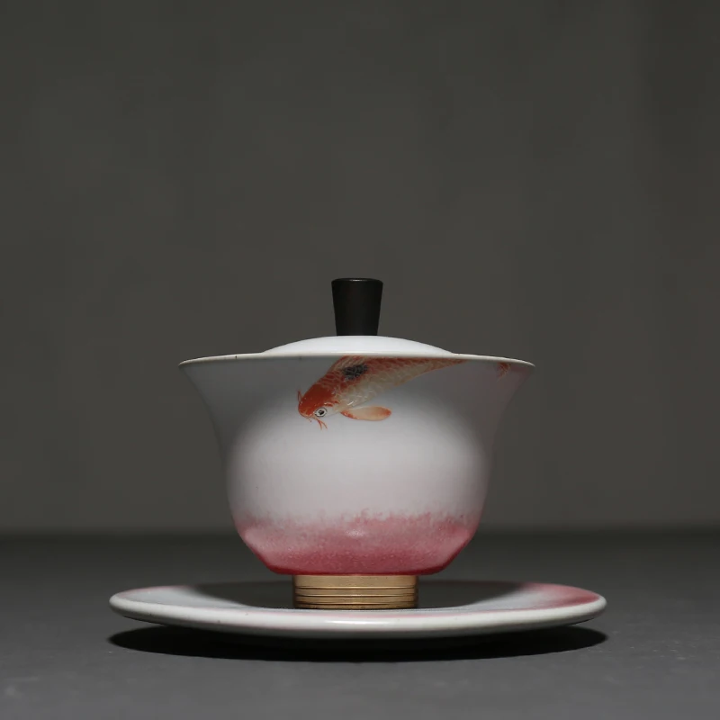 Керамическая чайная чашка Gaiwan с медным дном 120 мл|Пиалы для чая| |