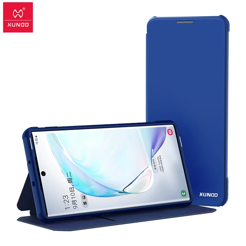 Xundd кожаный чехол для телефона samsung Galaxy Note 10 10+ S10 защитный чехол сплошной цвет чехол для samsung Бизнес Мода Стиль - Цвет: Blue