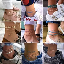 2 шт./компл. личности Для женщин оболочки губы кожаная цепочка подвеска серебряные Многослойные анклет(браслет на ногу комплект классические мужские летние пляжные, ювелирное изделие, подарок