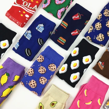 

2020 New Arrival Women's Short Socks Harajuku Style Creative Cookies Eggs Food Pattern Socks Happy Funny Socks Pure Cotton Socks