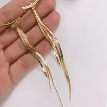 Модные длинные серьги с металлической кисточкой простые